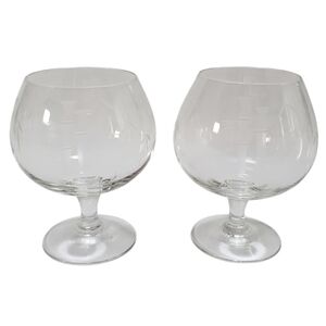 🟢 Sasaki Noritake Etched Bamboo Brandy Snifters Set of 2 Vintage MCM